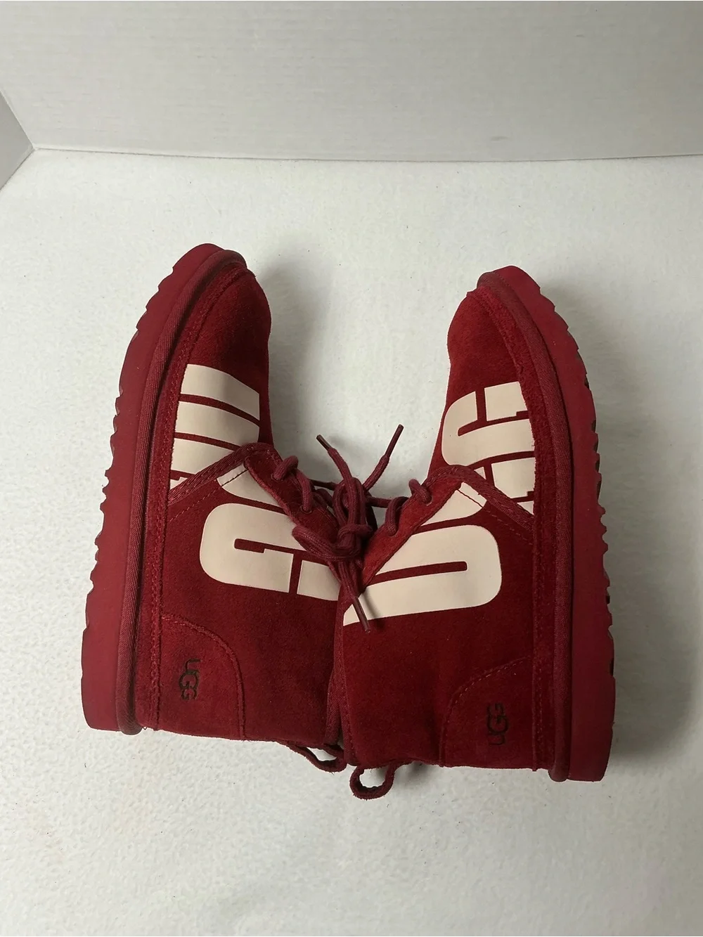 UGG Neumel Chopd Graphic Samba Red Suede Boots Kids 6